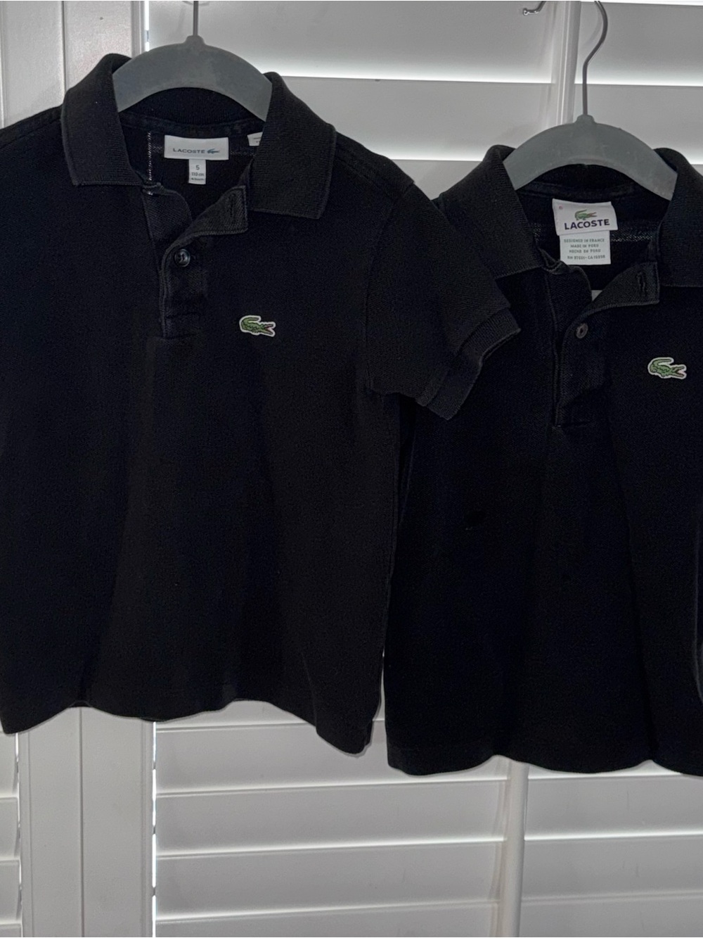 Pair of 2 Lacoste Kids Black Polo Shirts with Crocodile Logo | size 5T and 6T
